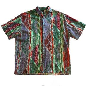 Vintage Coogi Button Up Green Multicolored Short Sleeve Shirt 2XL XXL